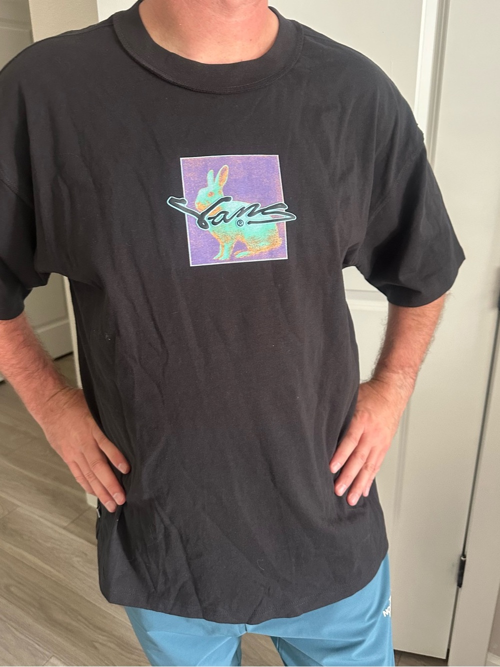 Vans Black Tee with Iridescent Multicolor Bunny Graphic